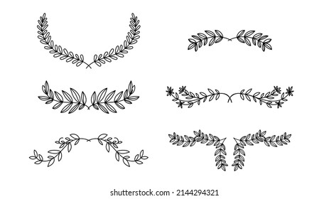 Floral ornamental doodle dividers, vintage hand drawn tribal arrow and calligraphic deco border vector set isolated on white background. Vector Illustration EPS 10