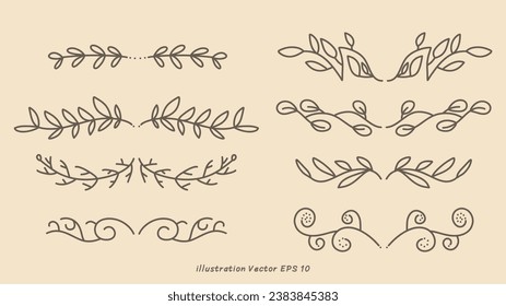 Floral ornamental doodle dividers, vintage hand drawn tribal arrow and calligraphic deco border vector set isolated on cream color  background. Vector Illustration EPS 10