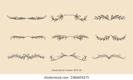 Floral ornamental doodle dividers, vintage hand drawn tribal arrow and calligraphic deco border vector set isolated on cream color  background. Vector Illustration EPS 10