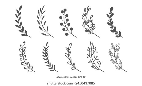 Floral ornamental doodle dividers, vintage hand drawn tribal arrow and calligraphic deco border vector set isolated on white background. Vector Illustration EPS 10