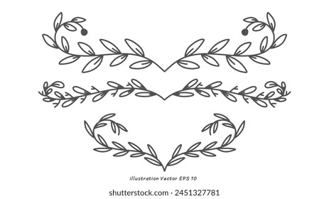 Floral ornamental doodle dividers, vintage hand drawn tribal arrow and calligraphic deco border vector set isolated on white background. Vector Illustration EPS 10