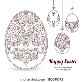 Floral ornamental eggs for spring design. Traditional illustration for invitations, greeting cards, print, web. Happy Easter design element. Ornate vintage decor for coloring book, Holiday's template.