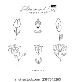 Floral ornamental element pack vector - Hand drawn outline plant flower leaf