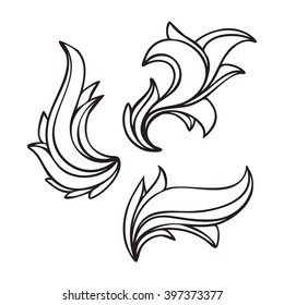 Floral ornamental elements. Swirling leaves. Tribal symbols. Hand drawn illustration. Vector 