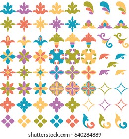 Floral ornamental elements and vignettes in damask style. For cards, invitations, prints, backgrounds, arts and scrapbooks.