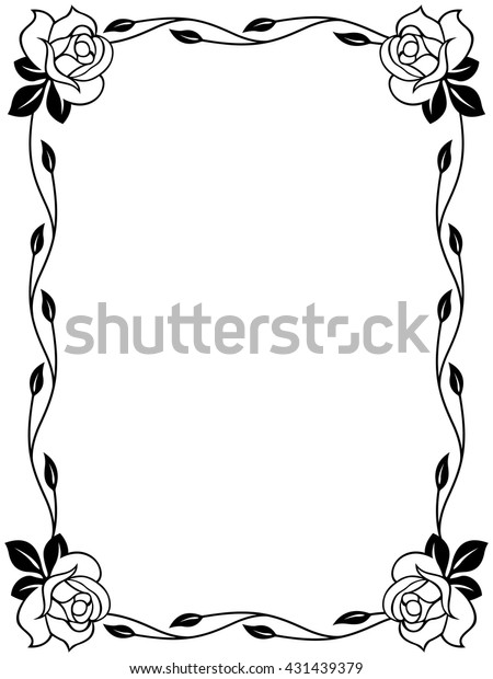 Floral Ornamental Frame Roses Black White Stock Vector (Royalty Free ...