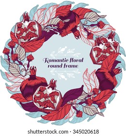 Floral ornamental illustration in vector format. Pomegranate postcard, banner or lable