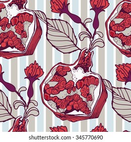 Floral ornamental illustration in vector format. Pomegranate pattern for wallpaper, background, textile seamless