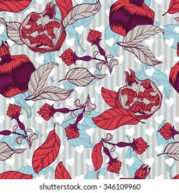 Floral ornamental illustration in vector format. Pomegranate pattern for wallpaper, background, textile seamless