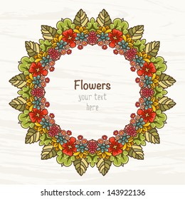Floral ornamental label. Colorful invitation on grunge background. Vector file has few layers for easy using.
