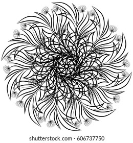 Floral ornamental mandala. Round ornament black color, isolated on white background. Decorative design element. Vector illustration. EPS10.
