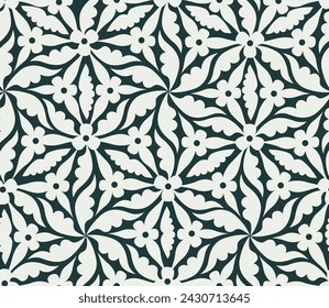 Floral ornamental pattern. Flowers and leaves background in medieval european style. Seamless flourish  Lace nature decor.