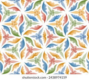  Floral ornamental pattern. Flowers and leaves background in ancient russian style. Seamless flourish in medieval european interior decoration style. 