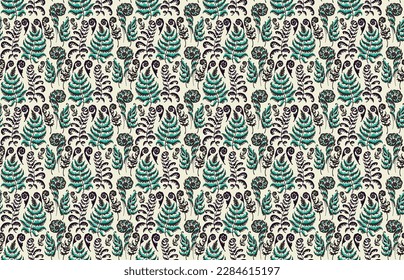 Floral ornamental pattern. Strawberries with fruits and flowers on a colored background . Vector illustration for banners, postcards, flyers, wallpapers for social networks, textiles, tablecloths, nap