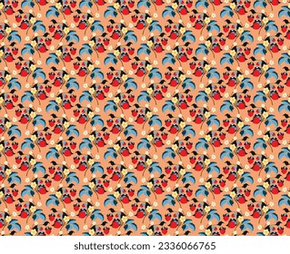 Floral ornamental pattern. Strawberries with fruits and flowers on a colored background . Vector illustration for banners, postcards, flyers, wallpapers for social networks, textiles, tablecloths, nap
