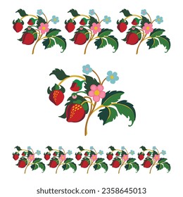 Floral ornamental pattern. Strawberries with fruits and flowers on a colored background . Vector illustration for banners, postcards, flyers, wallpapers for social networks, textiles, tablecloths, nap