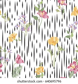 Floral ornamental seamless pattern. Abstract flower bouquet background. Spring garden flourish decor