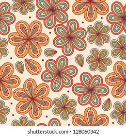 Floral ornamental seamless pattern. Decorative flowers background. Endless doodle texture for prints, crafts, textile. Abstract cute template for design