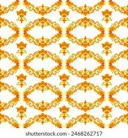 Floral ornamental seamless pattern in folk style. Colorful red and yellow flowers on a white background. Decorative sample background for prints, fabric, textile, wrapping. Traditional Slavic motif