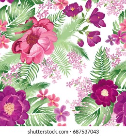 Floral ornamental seamless pattern. Summer flower bouquet background. Spring garden flourish decor