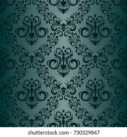 Floral ornamental seamless turquoise Wallpaper in retro style