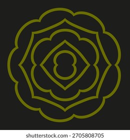 Forma ornamental floral. Resumo da roseta. Linha de contorno Vetor. Decoração de fundo escura