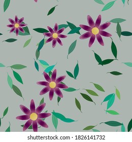 Floral ornamental vector pattern. Seamless design leafs texture.