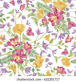 Floral ornamental white seamless pattern. Flower garden background. Flourish garden texture