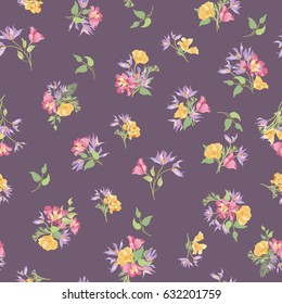 Floral ornamental white seamless pattern. Flower bouquet summer garden background. Flourish garden texture