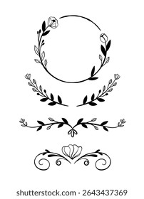 Floral ornaments collection on black colour