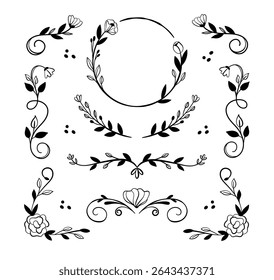 Floral ornaments collection on black colour