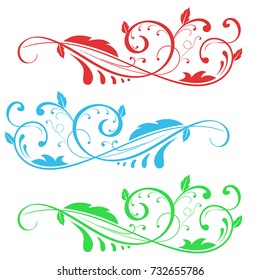 Floral ornaments. Colored set. Vector illustration isolated on white background