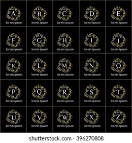 Floral ornaments  form frame vector logos set. Fashion industry or luxury flourish logotype set. Vector set of calligraphic Vintage labels and frames design elements. Free drawn linear curly frames.