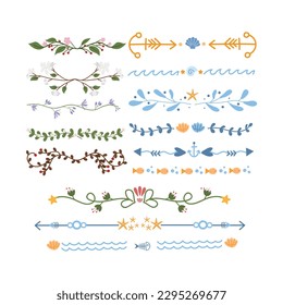 Floral Ornaments, Frames, dividers, borders, frames and lines. For Invitations, Banners, Posters, Placards, Badges. Vector isolated illustration.