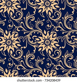 Seamless Black Background Beige Pattern Baroque Stock Vector (Royalty ...