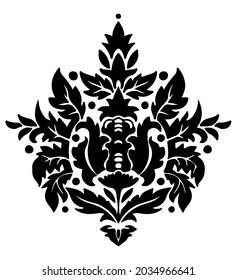 Floral ornaments with leaves and blossom, flowers and foliage. Isolated silhouette of damask flora and botany, wallpaper print or design for decorative invitation vintage card. Vector in flat style
