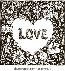 Floral ornaments on the theme of "love". Handmade. Pencil sketch. V.3