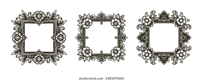 Floral ornate black frames set.