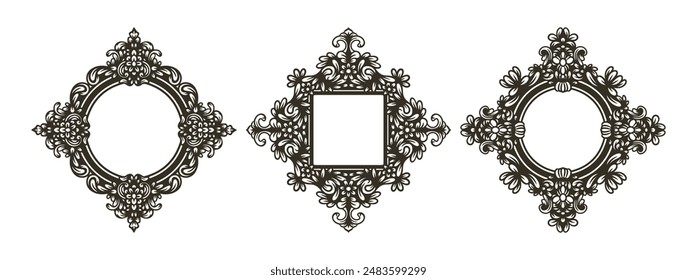 Floral ornate black frames set.