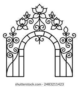 Floral Ornate Garden Gate in Line Art