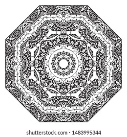 floral ornate octagonal table and floor inlay pattern