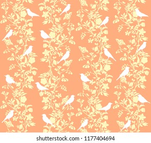 Floral ornate pattern with birds background