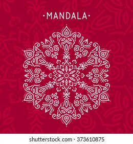 Floral ornate white line mandala. Perfect for sticker, print and other. Simple vector illustration.