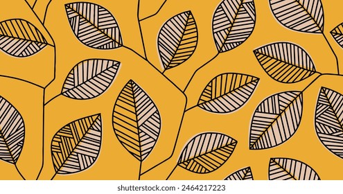 floral outline abstract leaves seamless pattern. geometric vector leaf background. 