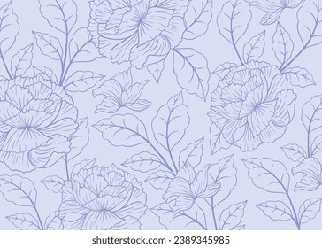 Floral outline background. Luxury nature leaves pattern design. leaf line arts. Hand drawn outline design for fabric, print, banner, Cover, invitation. Vector illustration. Tropical leaf Wallpaper.