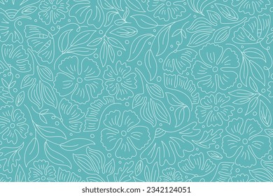 Floral outline background. Tropical leaf Wallpaper, Luxury nature leaves pattern design. leaf line arts. Hand drawn outline design for fabric, print, cover, banner and invitation. Vector illustration.