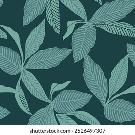 Plano de fundo floral. Folha tropical Papel de parede, natureza deixa design padrão. Artes de linha de folha. Desenho desenhado à mão esboço para tecido, impressão, tampa, banner e convite. Ilustração vetorial.