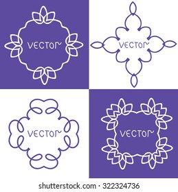 Floral outline frames and borders. Monogram mono line style. Vector design element