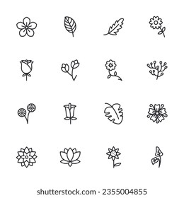 floral outline icons set isolated on white background vector illustration