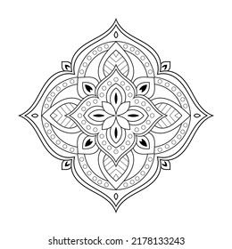Floral outline mandala pattern with Arabic ethnic style Indian black and white line art coloring book pages